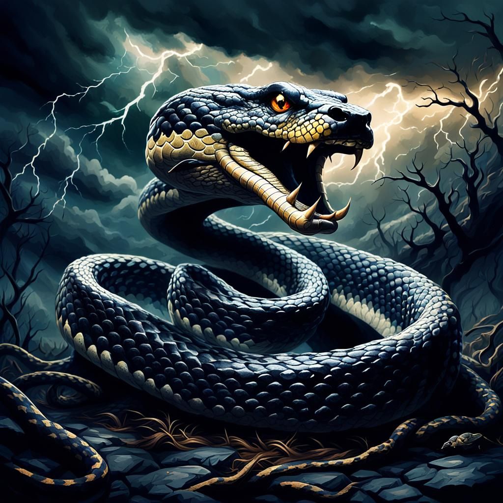 Bull-Snake Hybrid Battle in Dark Fantasy Style