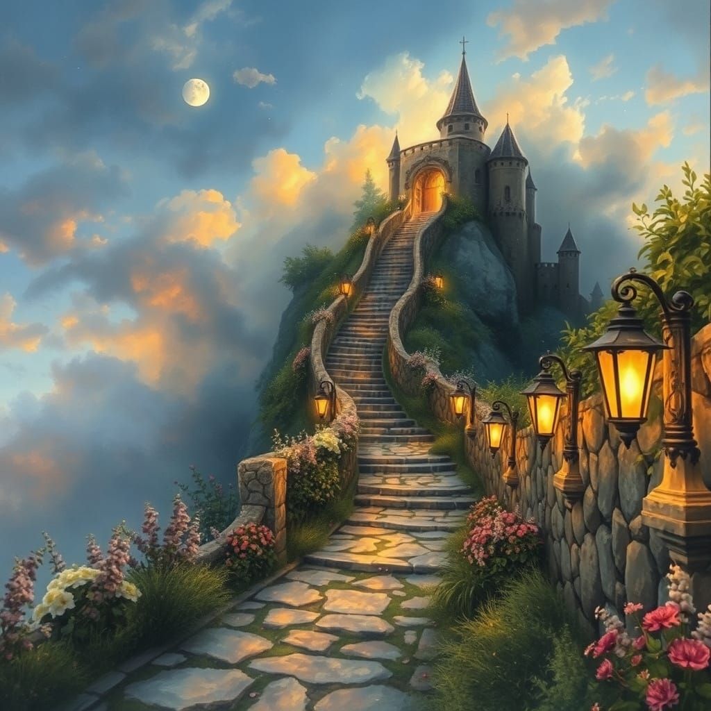 Dreamy Stonepaved Pathway to the Clouds