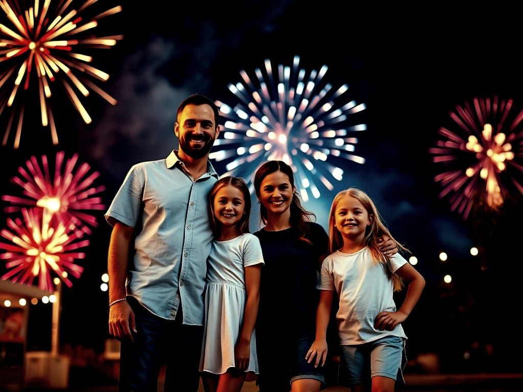 Family Celebrates with Fireworks: Flash Photography