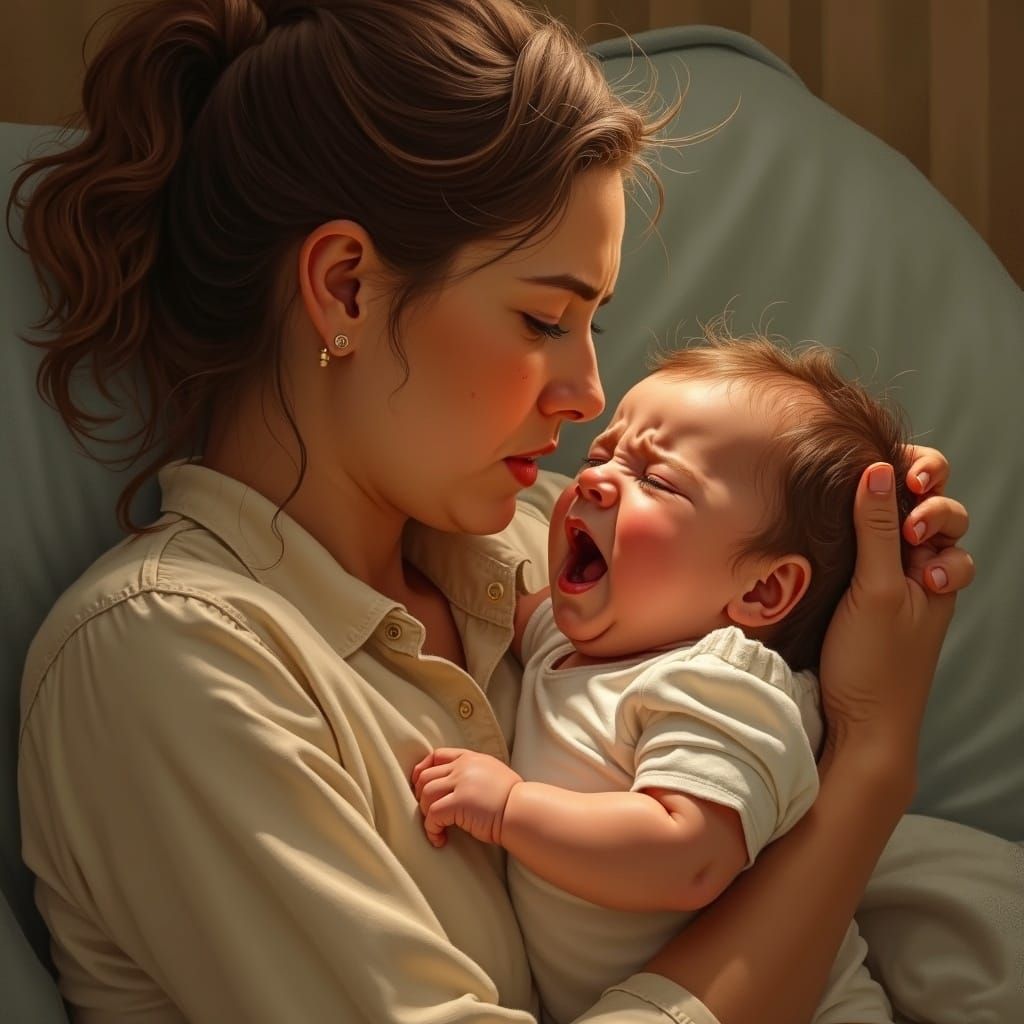 Mother Soothes Crying Baby in Tender Moment