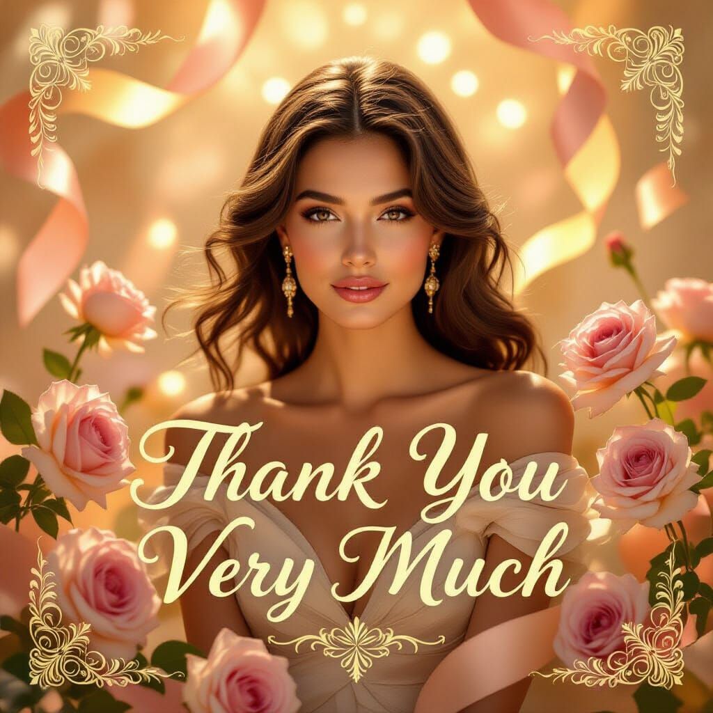 Elegant Woman with Roses in Art Nouveau Style