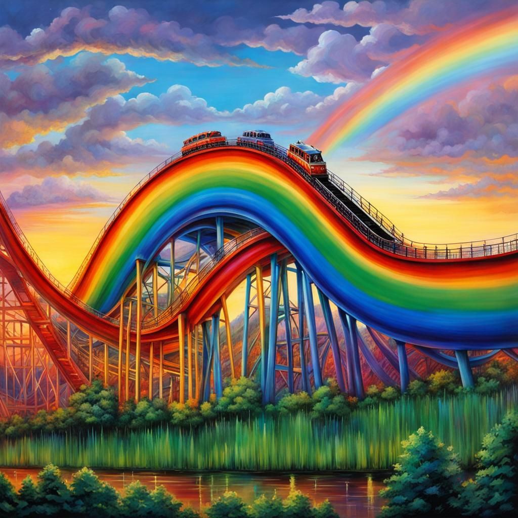 Rainbow Roller Coaster in Amusement Park Theme