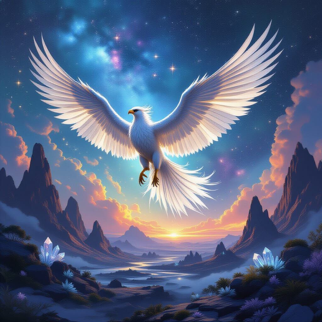 Majestic Griffin Soars Through Cosmic Nebula Sky