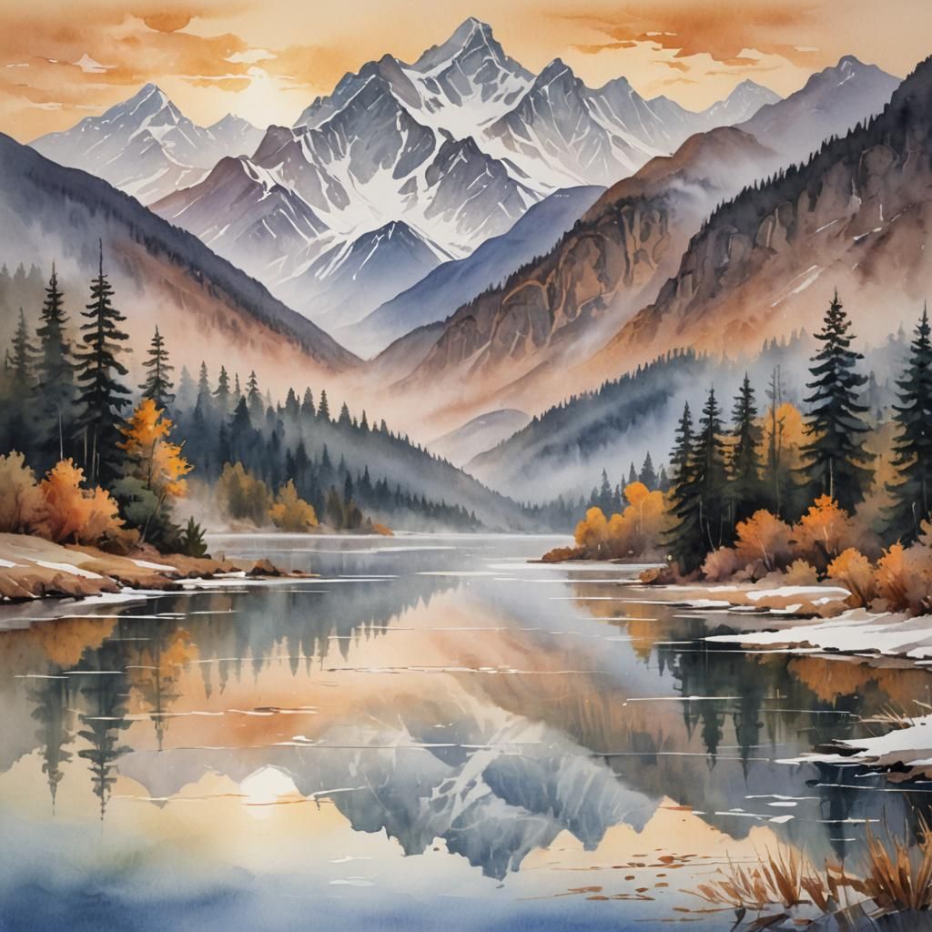 Mystic Lake Sunset: Ethereal Landscape Painting