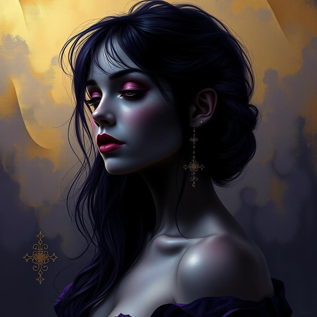 Woman in Midnight Purple: Surreal Dark Fantasy Art