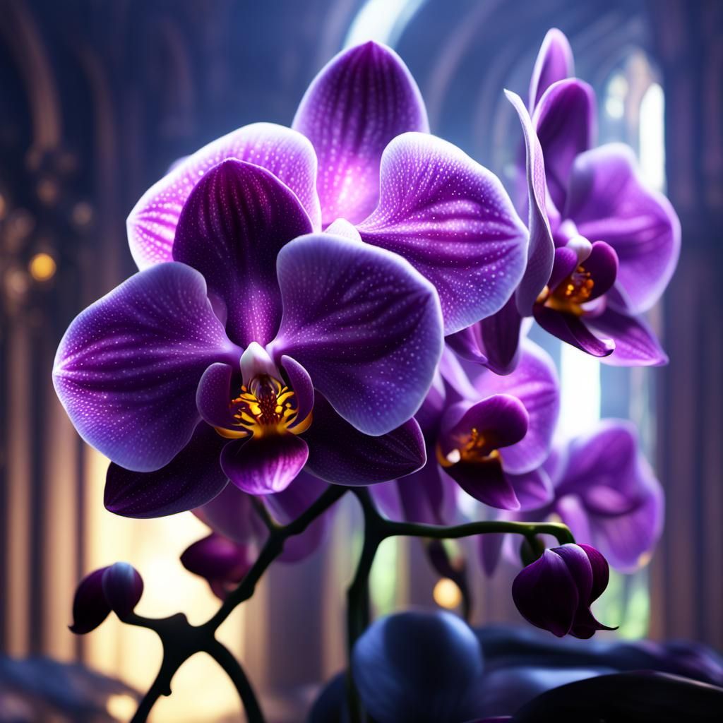 Ethereal Orchids in Hyperreal Dark Fantasy Style