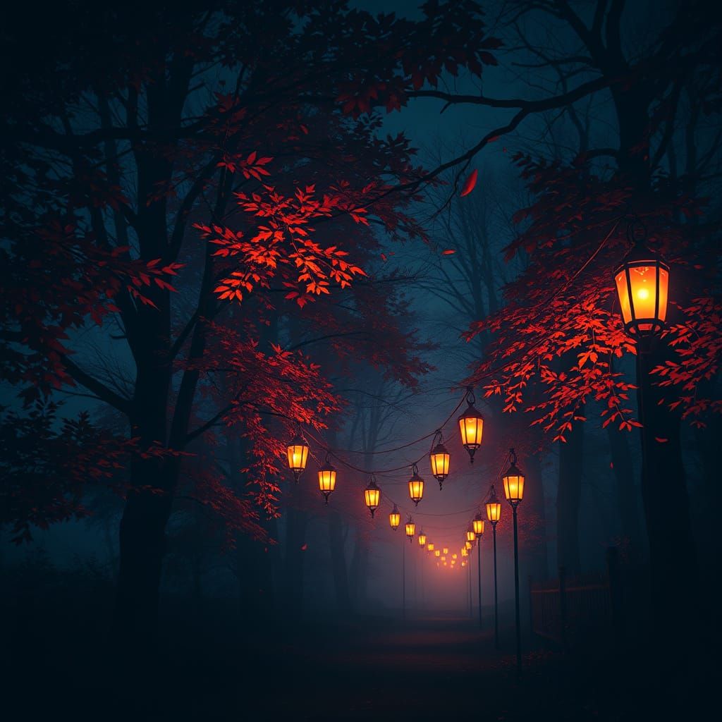 Mystical Autumn Night: Lanterns and Gentle Breezes
