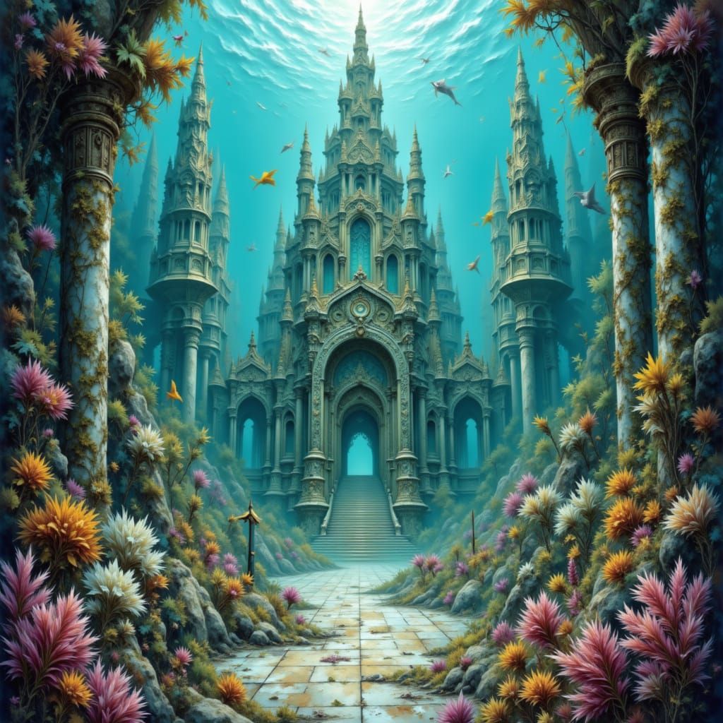 Submerged Atlantis City in Turquoise Ocean