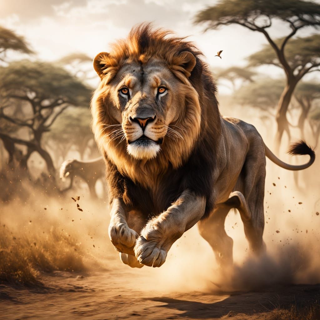 Lion's Lethal Leap: Intense Savanna Animal Attack