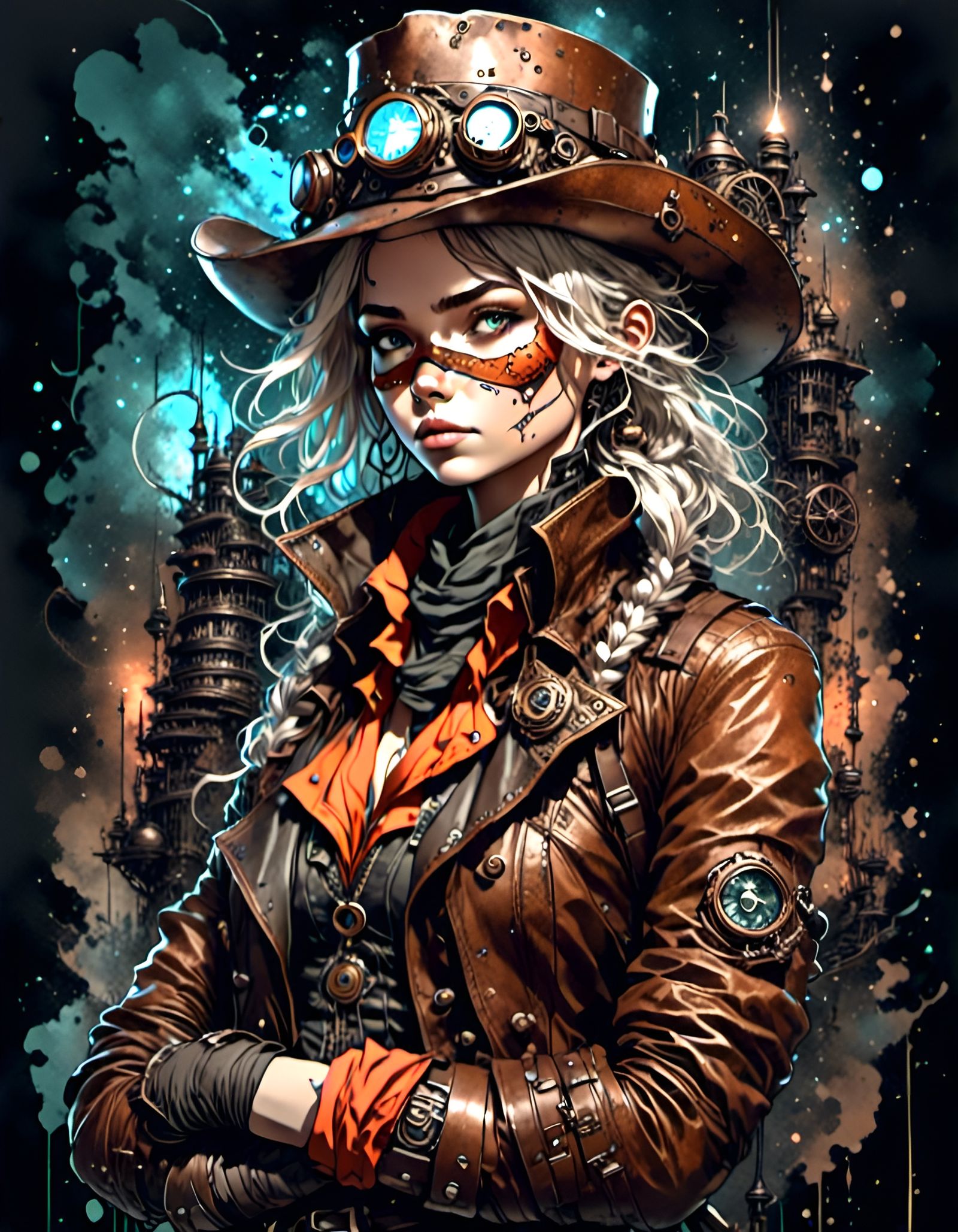 Steampunk Cowboy Girl Portrait with Copper Armor
