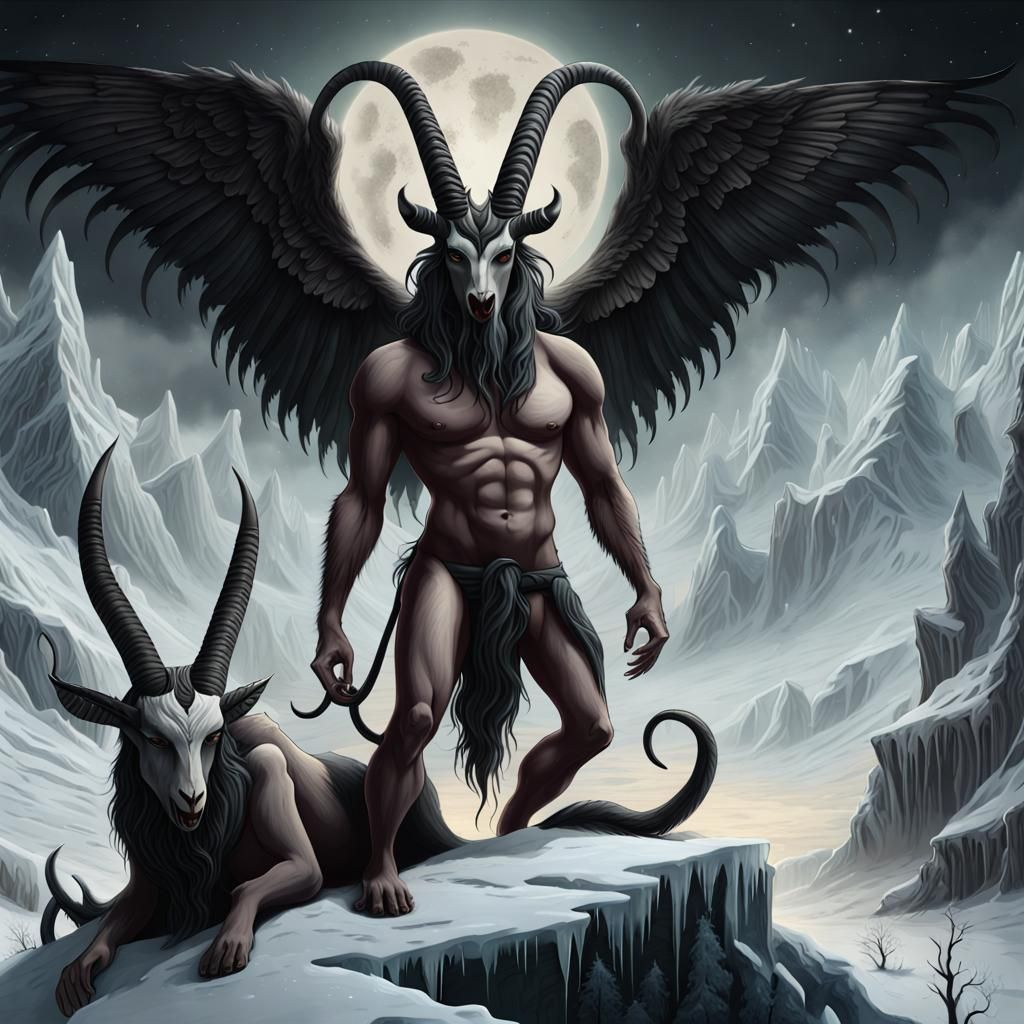 Baphomet in a Nightmarish Winter Scene, Digital Painting