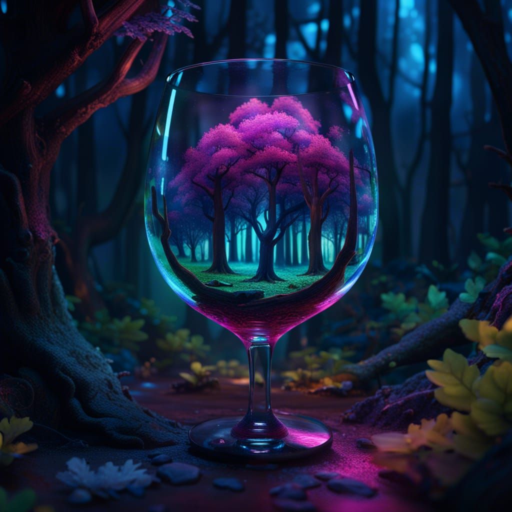 Neon Fantasy Forest in a Wine Glass