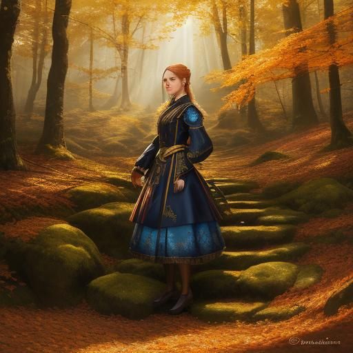 Golden Autumn in Polish Forest: Hyperrealistic Concept Art