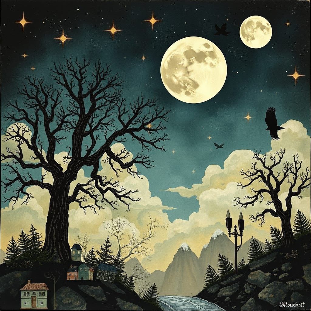 Moon Falling Collage in Chibi Art Style