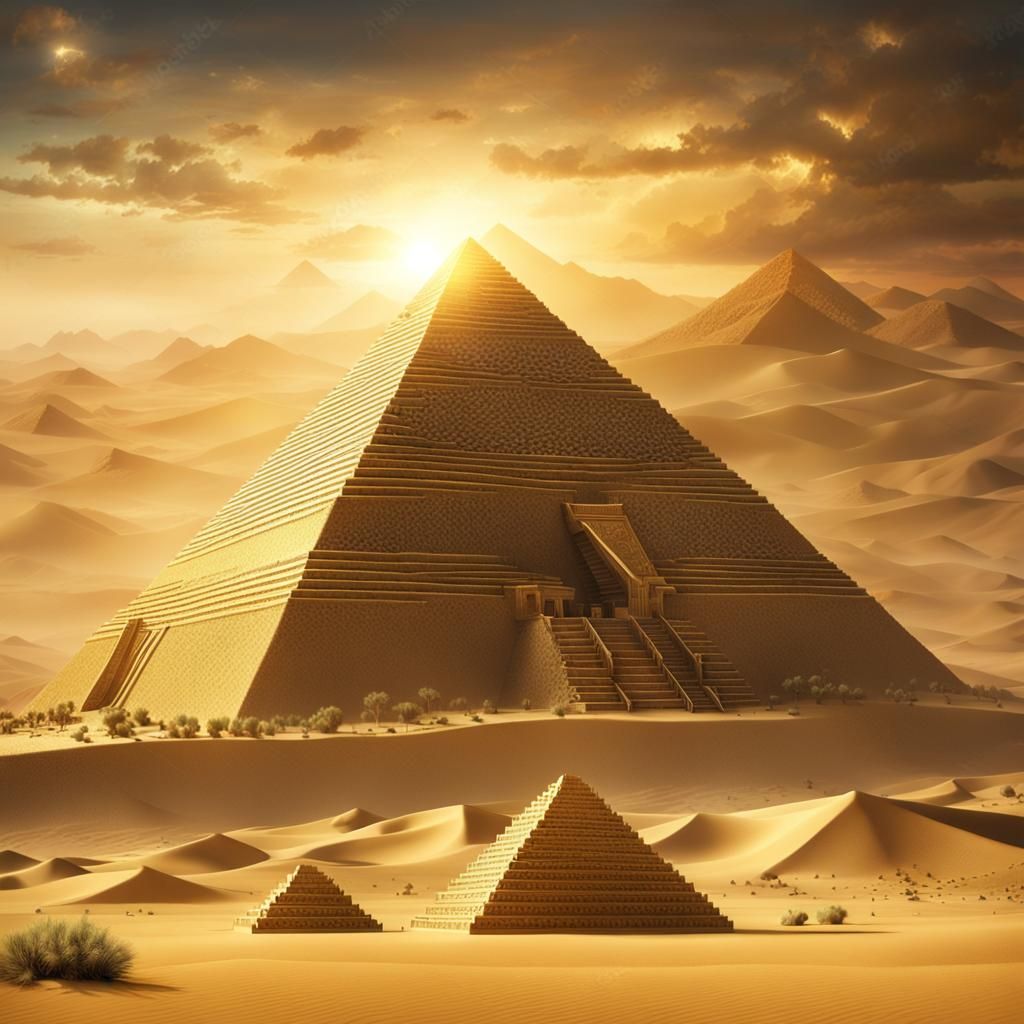 Golden Pyramid in Desert: Epic Digital Matte Painting