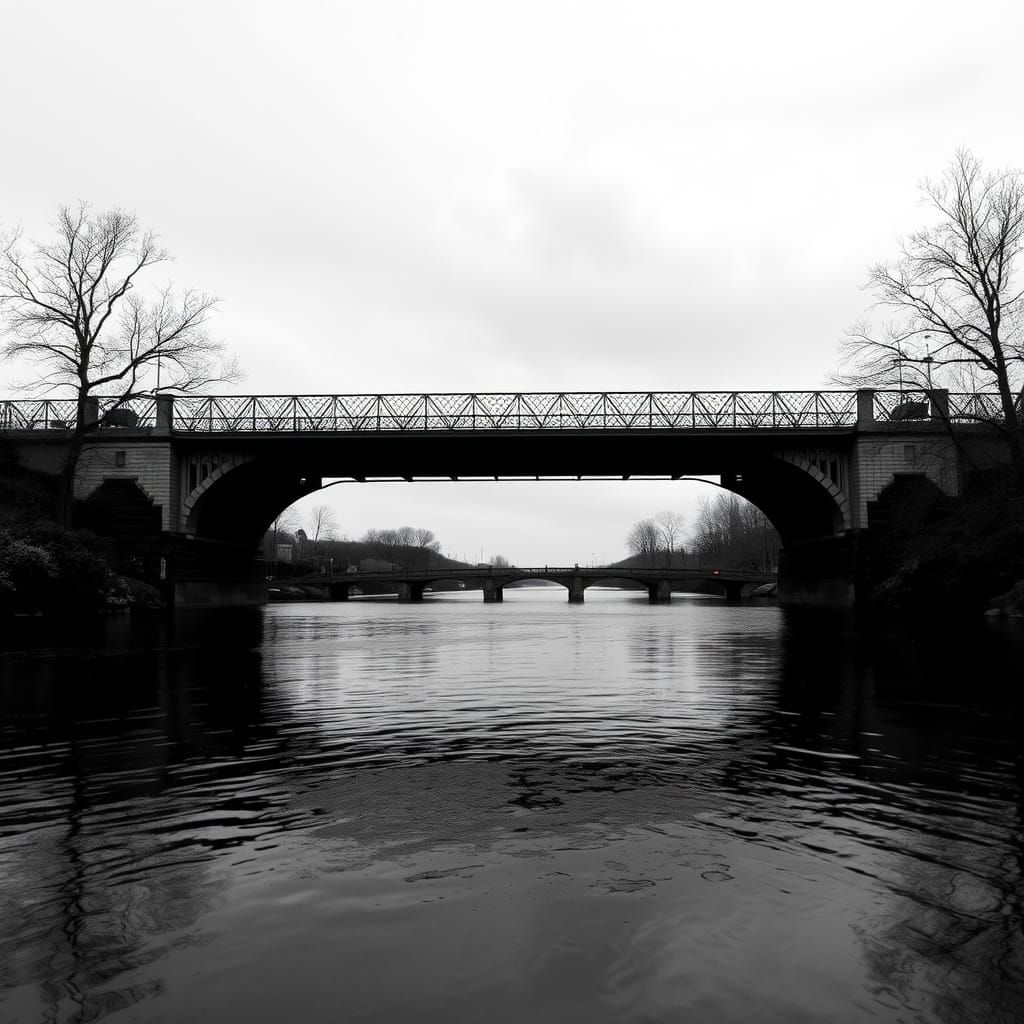 Bridge Over Turbulent Waters in Monochrome