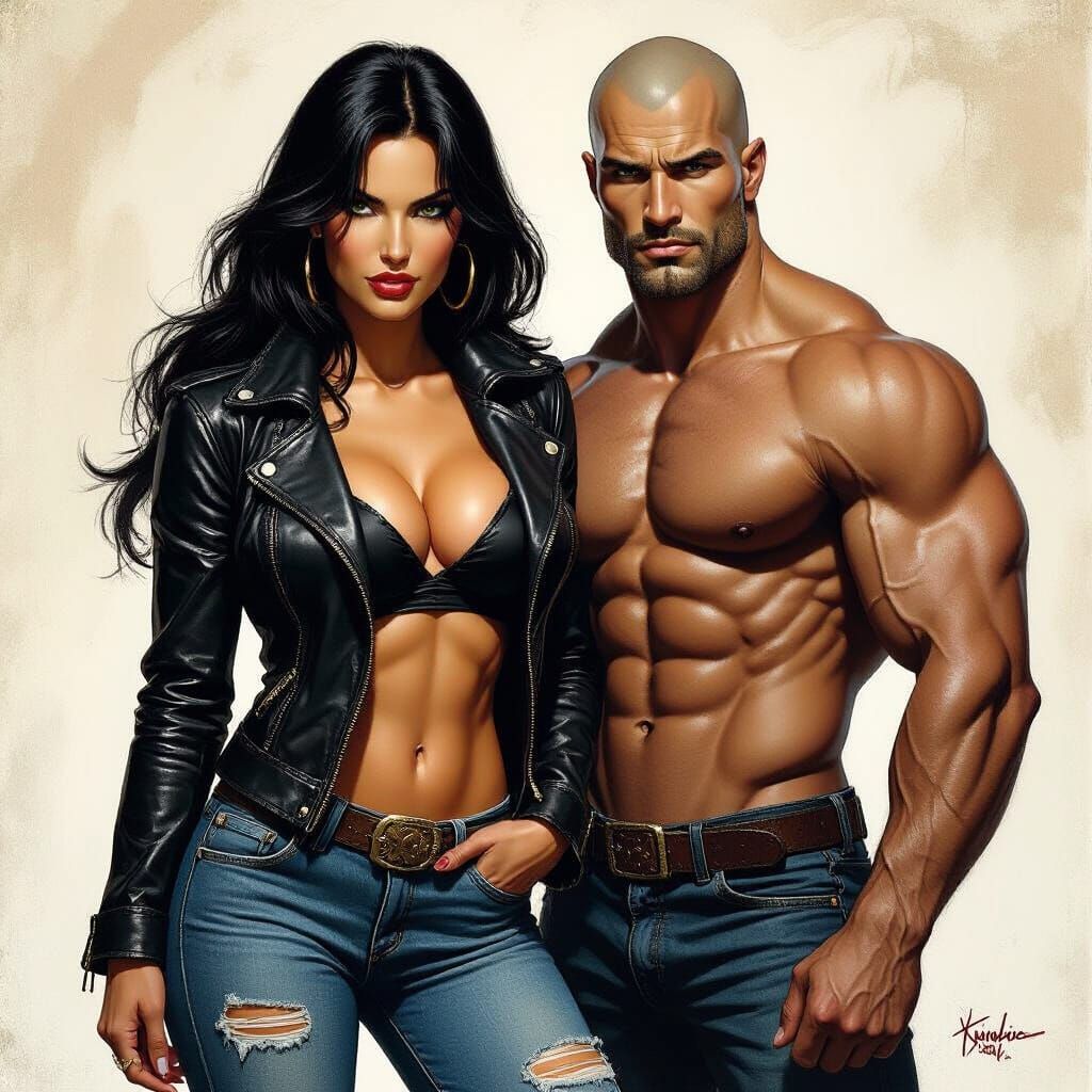 Curvaceous Werewolf Couple in Dark Fantasy Style