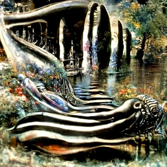 Dreamlike River Scene in Impressionist Surrealist Style