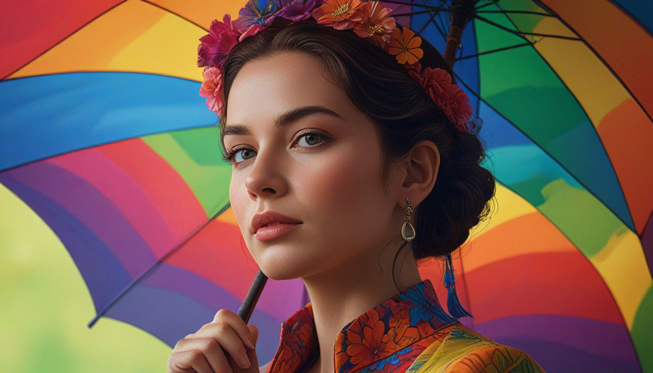 Majestic Queen of Umbrella in Vibrant Oil Painting Style