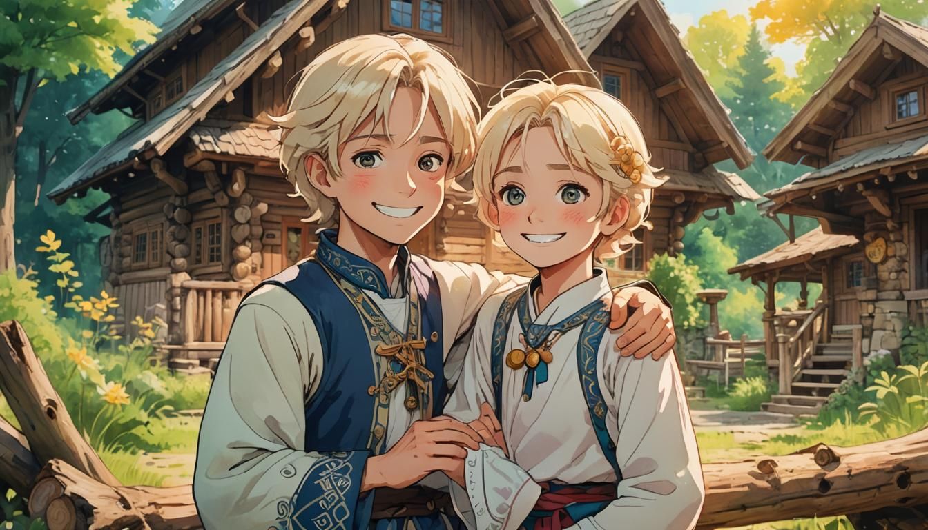 Anime Style Reunion in Digital Watercolor