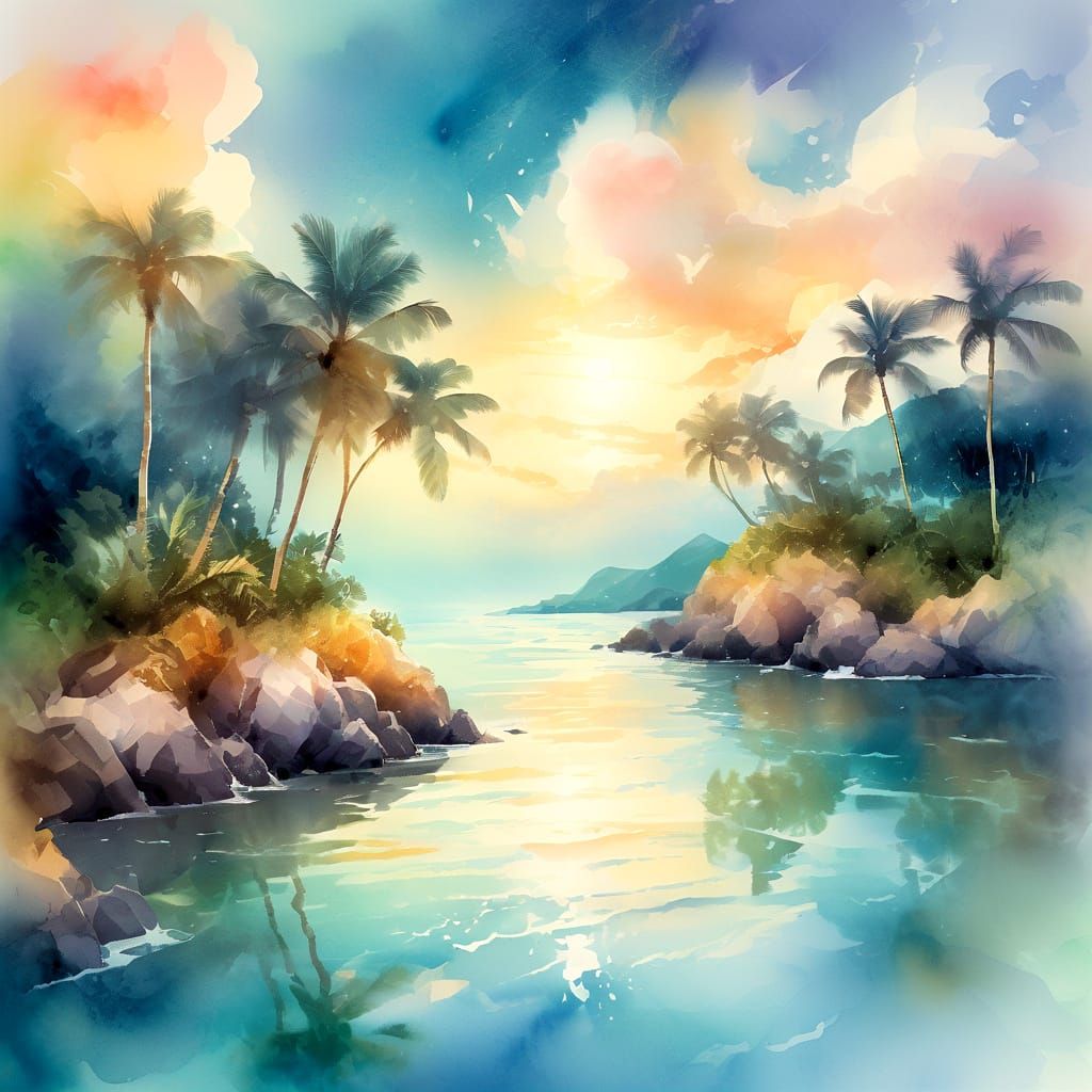 Tropical Oasis in Vibrant Impressionist Style
