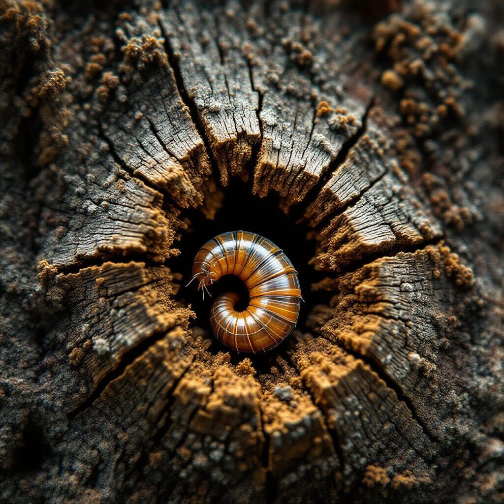 Macro Photo of Woodworm in Dark Oak