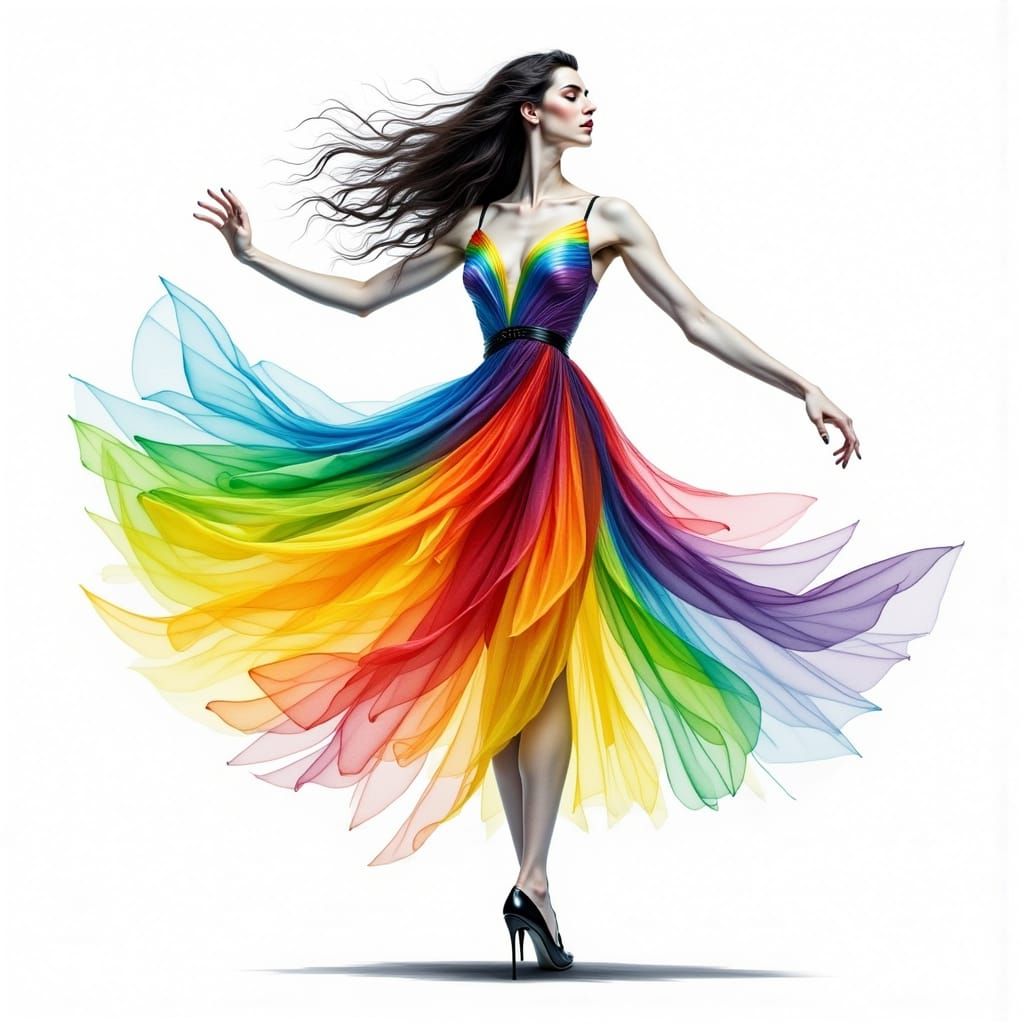 Rainbow Sculpture Portrait of Woman in Flowing Chiffon
