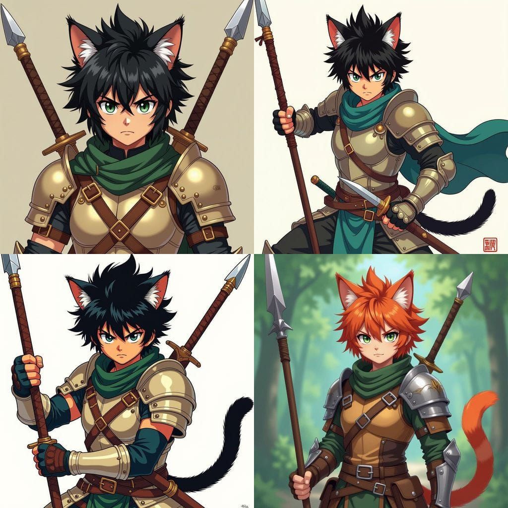 Cat-Eared Warrior in Shounen Anime Style