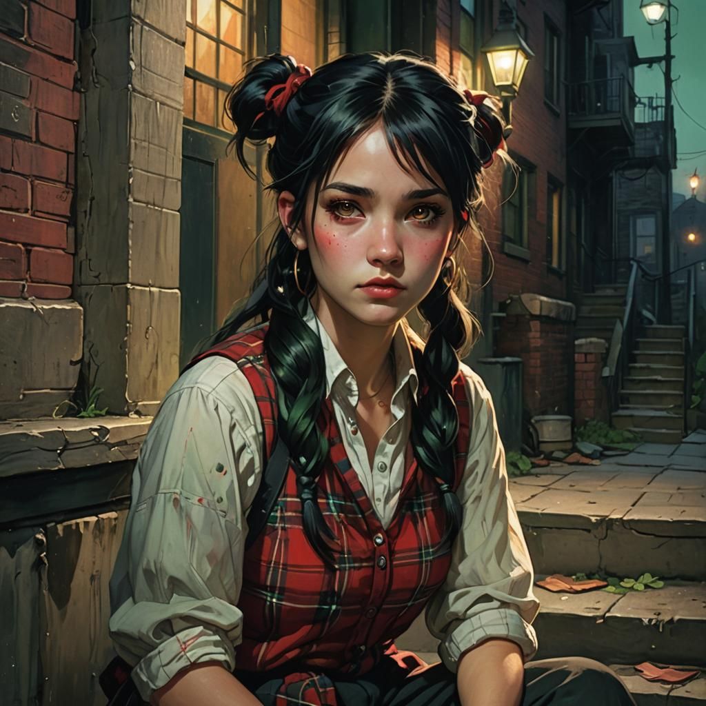 Heidi on Tenement Stoop: Dark Fantasy Portrait