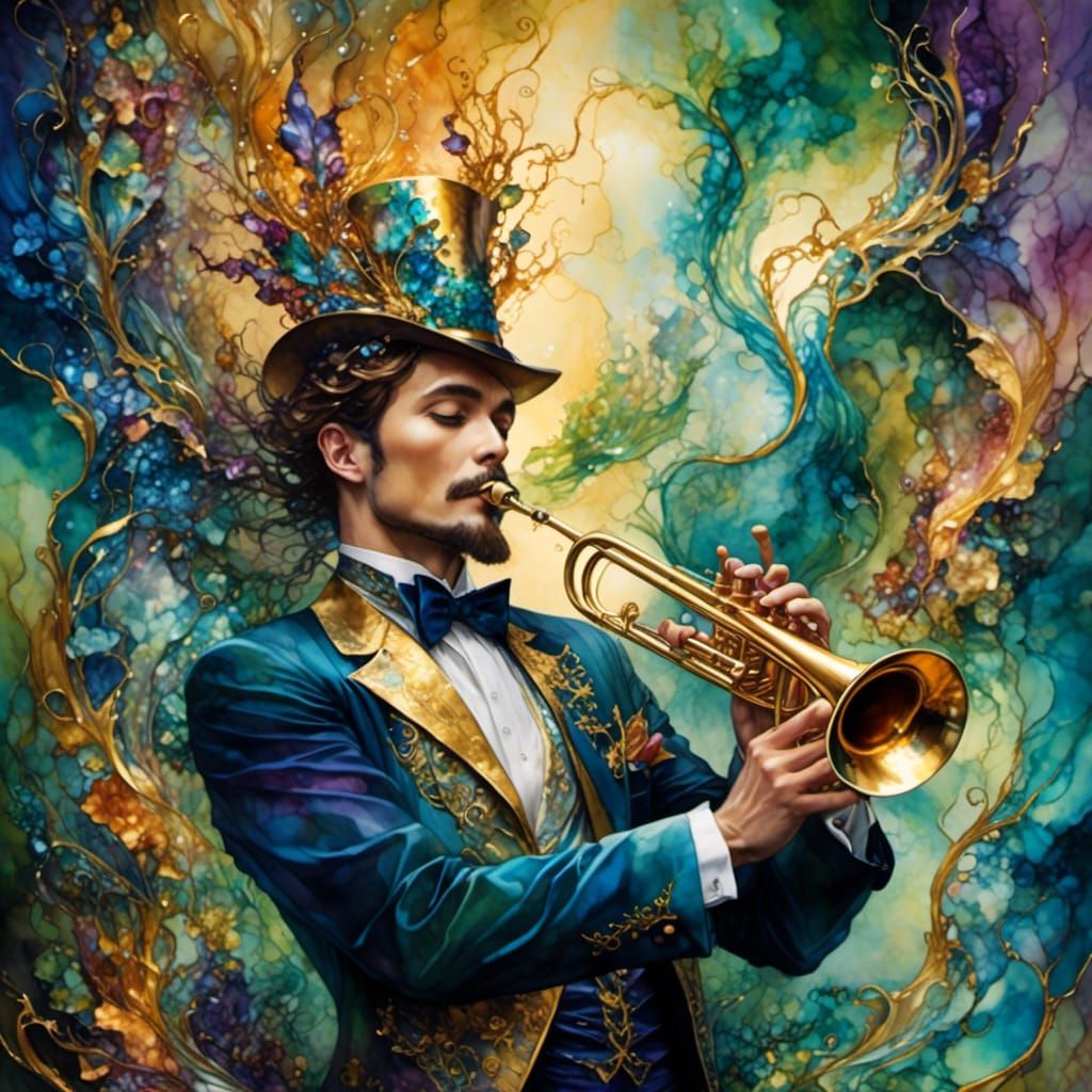 Fantasy Jazz Band in Alcohol Ink Style