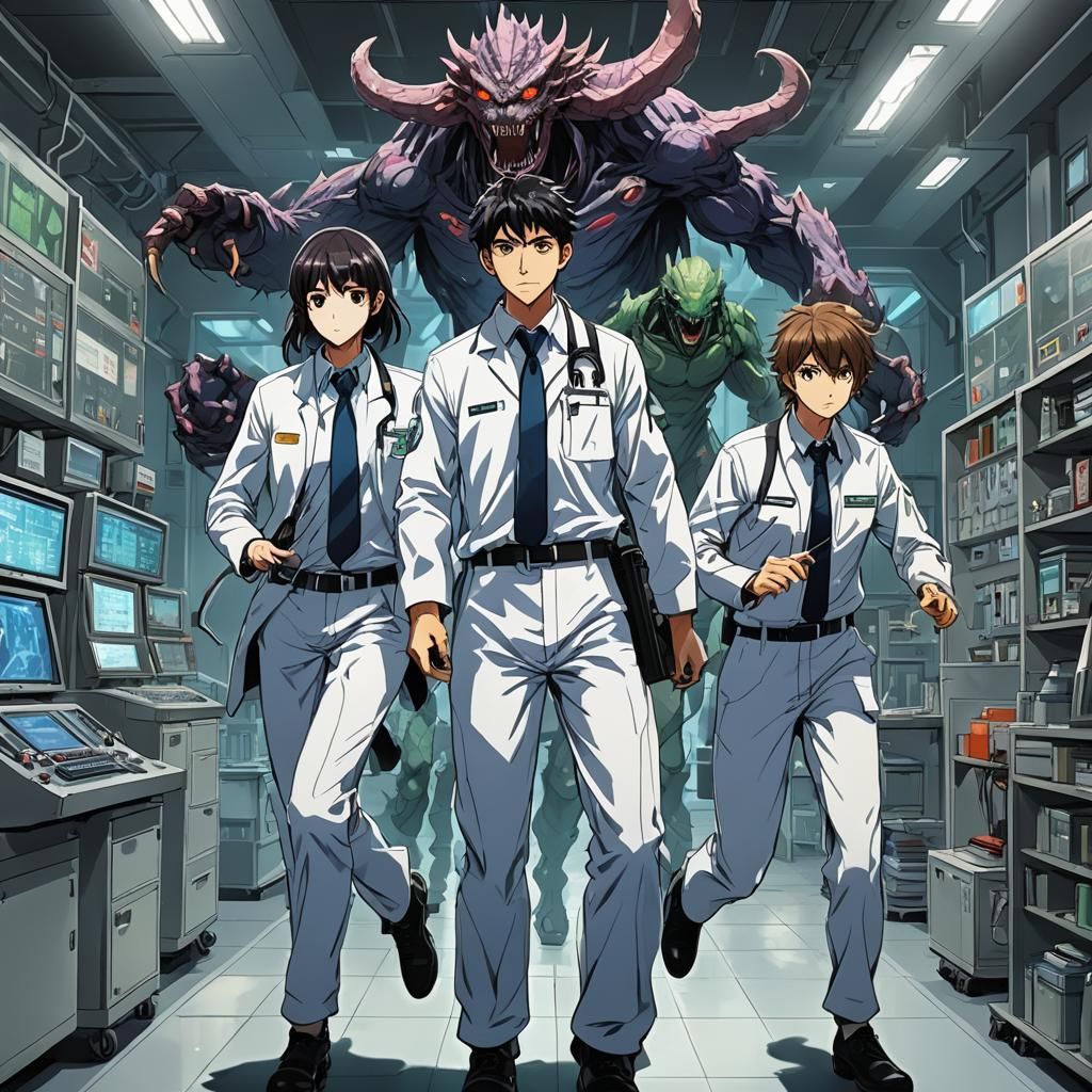 Sci-Fi Lab Escape in Anime Style