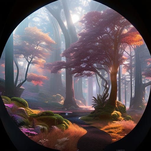 Mystical Forest Cave Entrance in Matte Painting Style