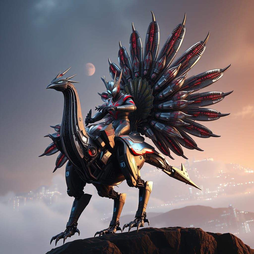 Cybernetic Mecha Peacock Unveiled in Stunning 8K Sci-Fi Deta...
