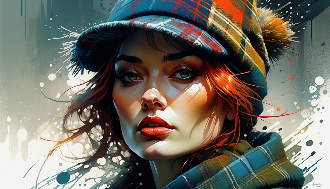 Tartan Bobblehat as Digital Pointillism Art