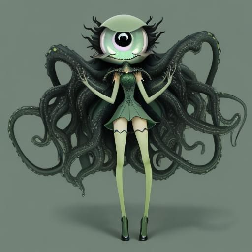 Cute Green Eldritch Abomination Girl with Tentacles