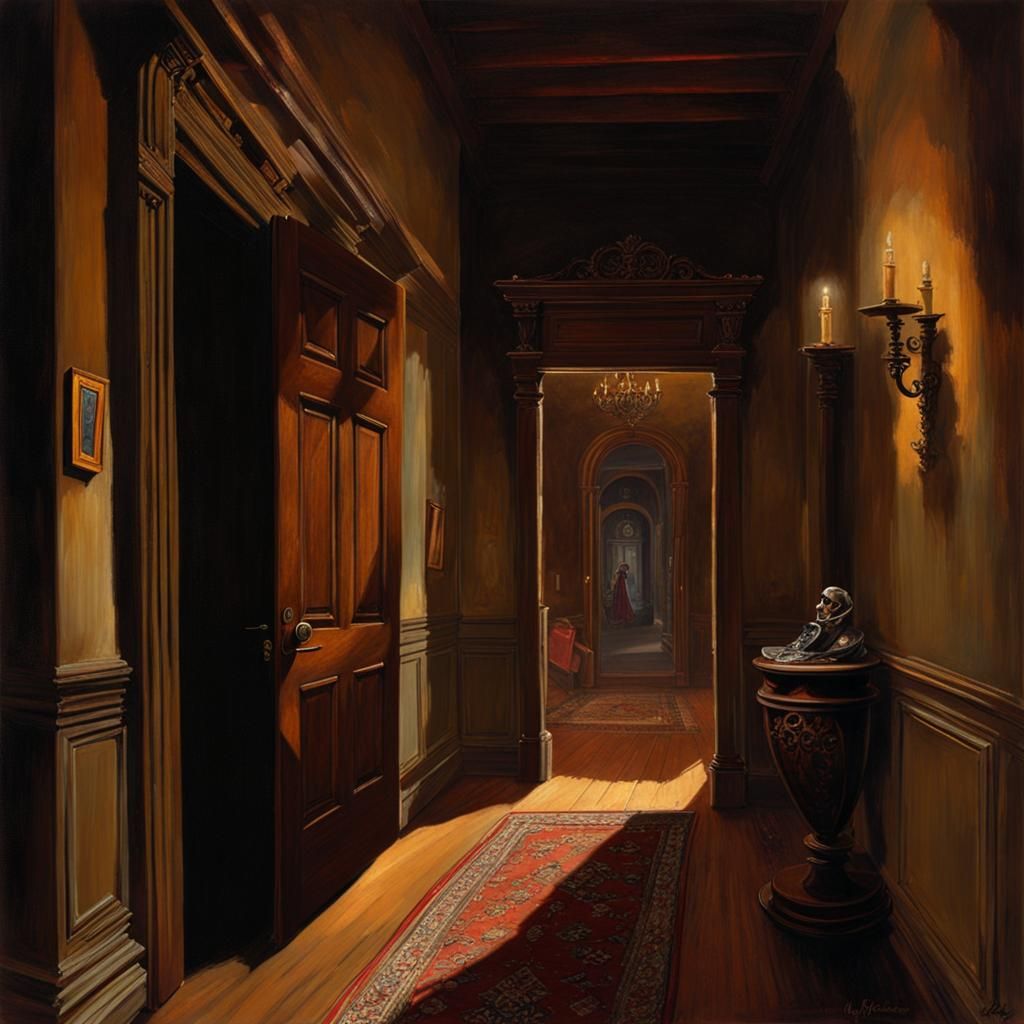 Spooky Hallway in Renaissance Mansion at Midnight