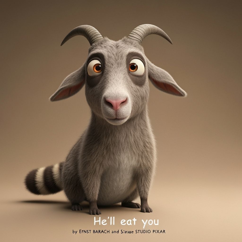 Goat Head Raccoon Hybrid with Big Eyes