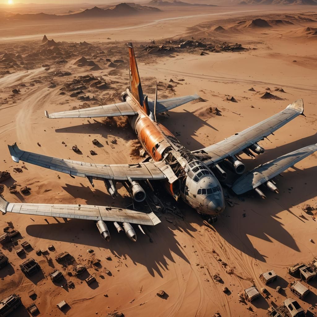 Desert Airplane Wreckage at Sunset: Digital Matte Painting