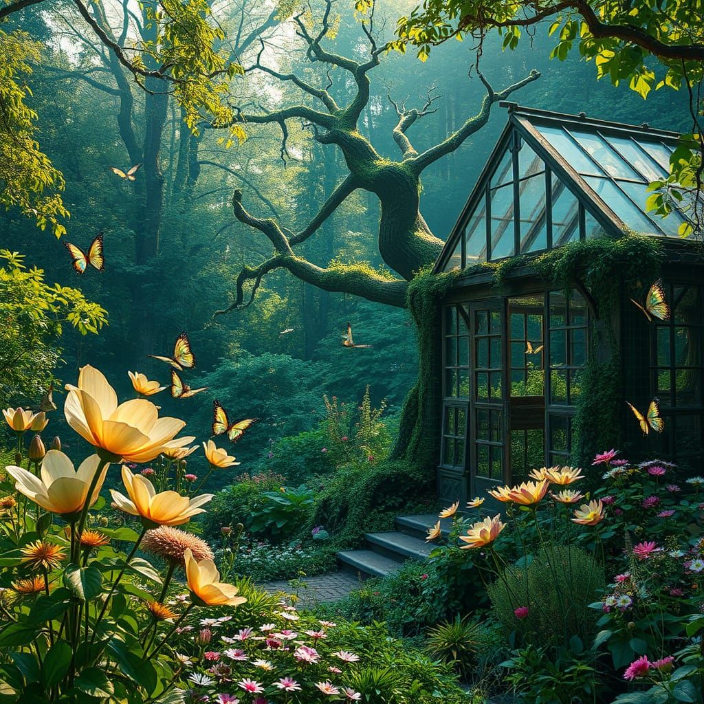 Mystical Garden in Enchanted Forest with Iridescent Flowers ...
