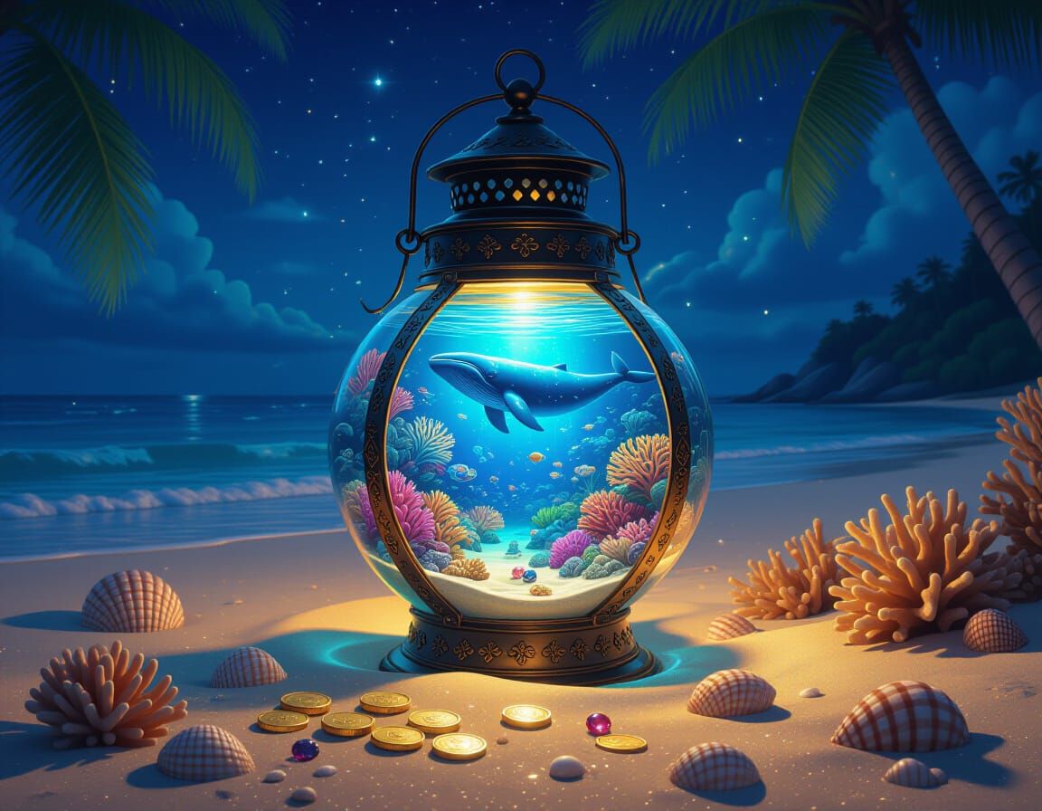 Fantasy Lantern with Underwater Kingdom, Hyperdetailed Art