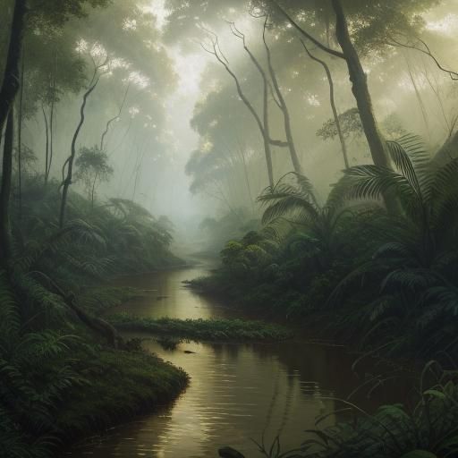 Amazon River Snakes in Lush Oil Painting