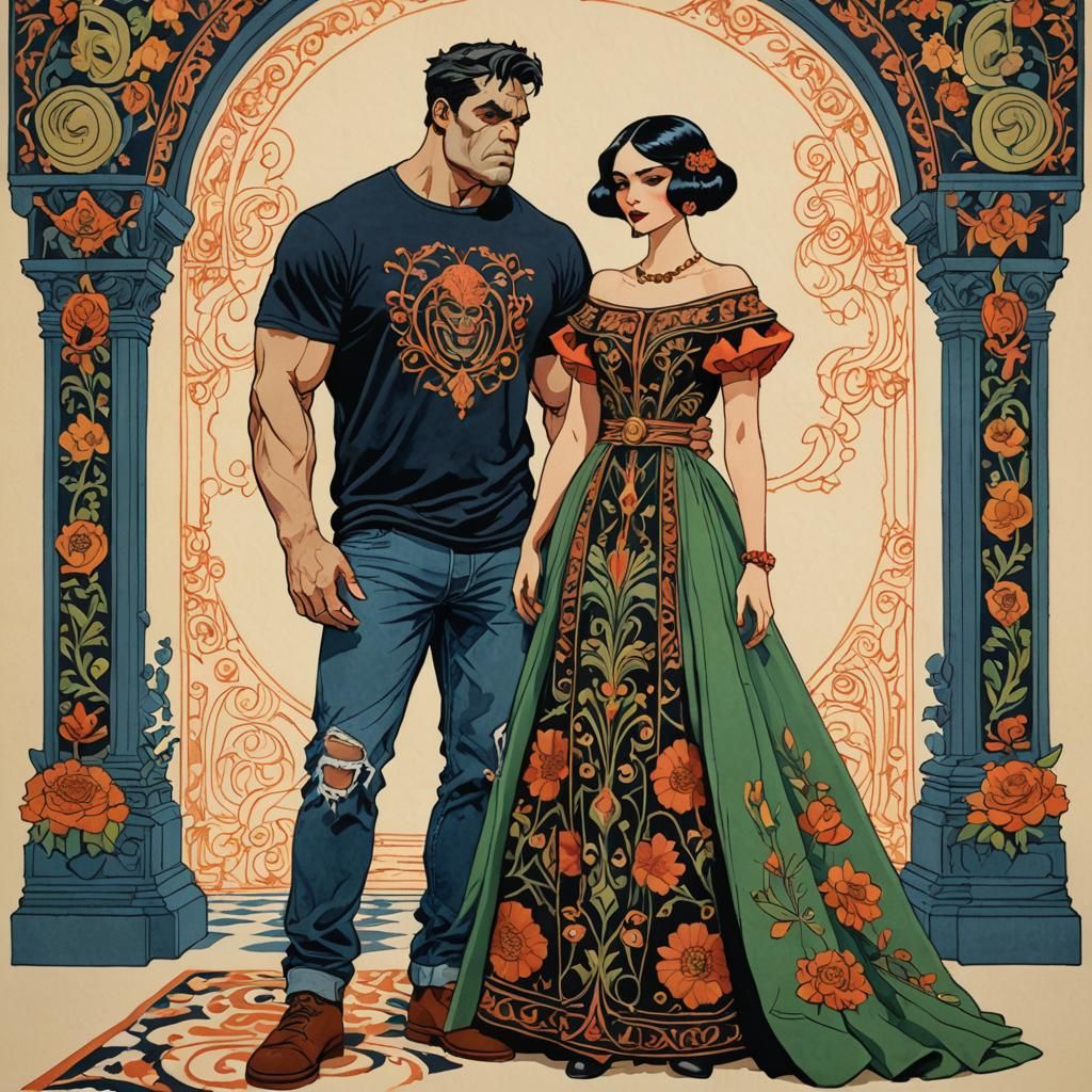 Humorous Monster in Renaissance Gown, Art Deco Style