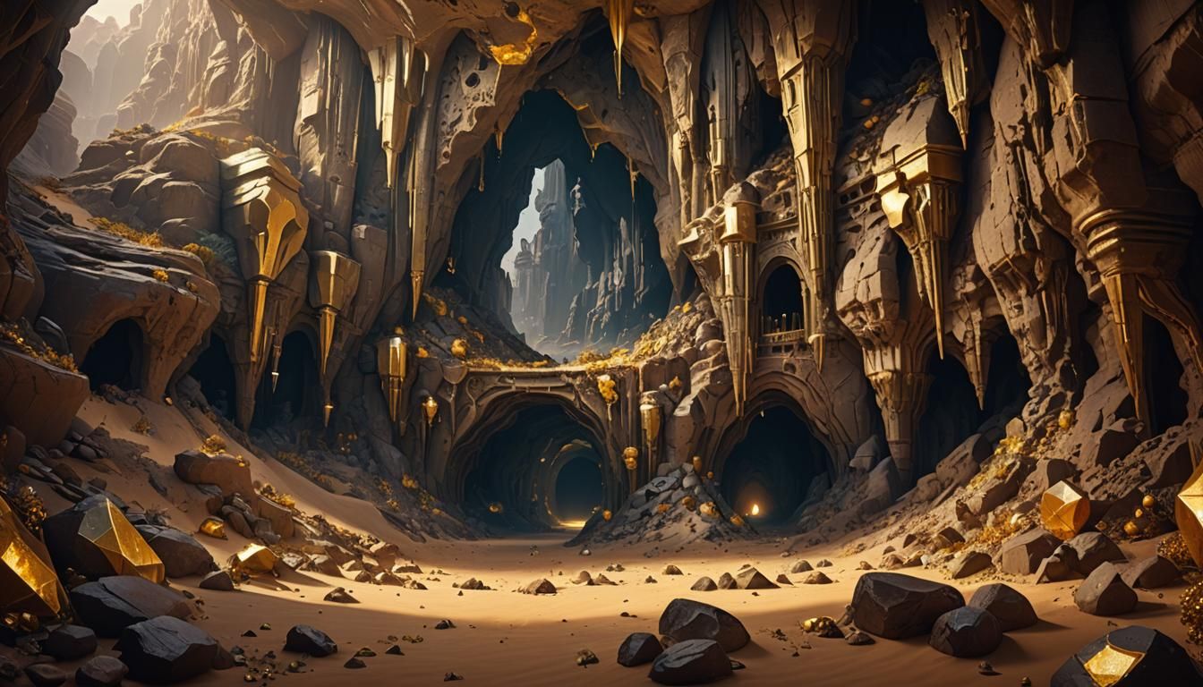 Desert Cave Treasure Trove in Detailed Matte Painting