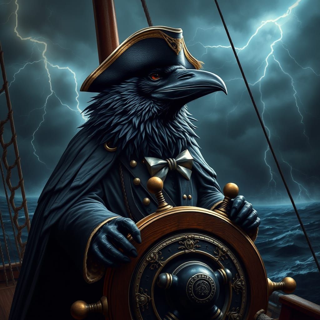 Raven Captain at Stormy Sea, Baroque Style