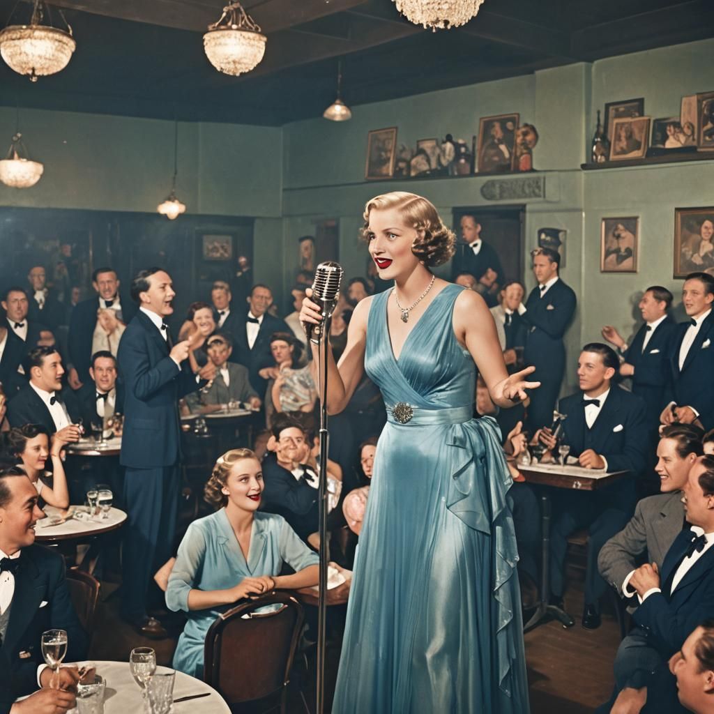 1930s Bar Scene with Singer and Live Band