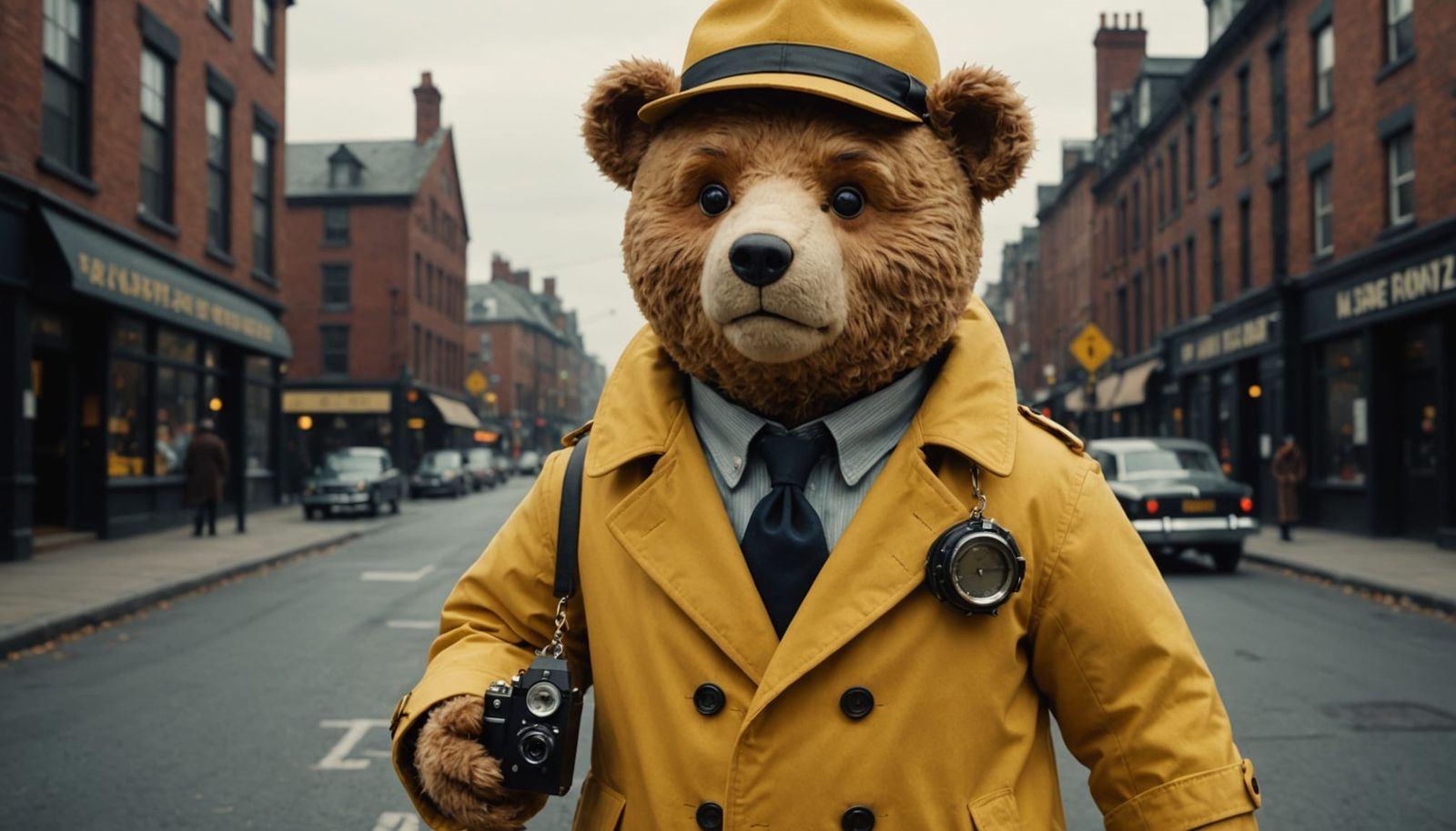 Teddy Bear Detective in Yellow Trench Coat and Hat