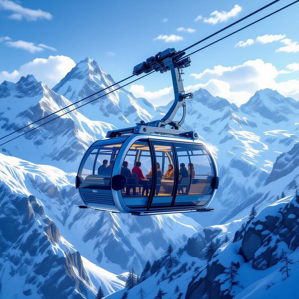 Futuristic Swiss Alps Cable Car Cross-Section