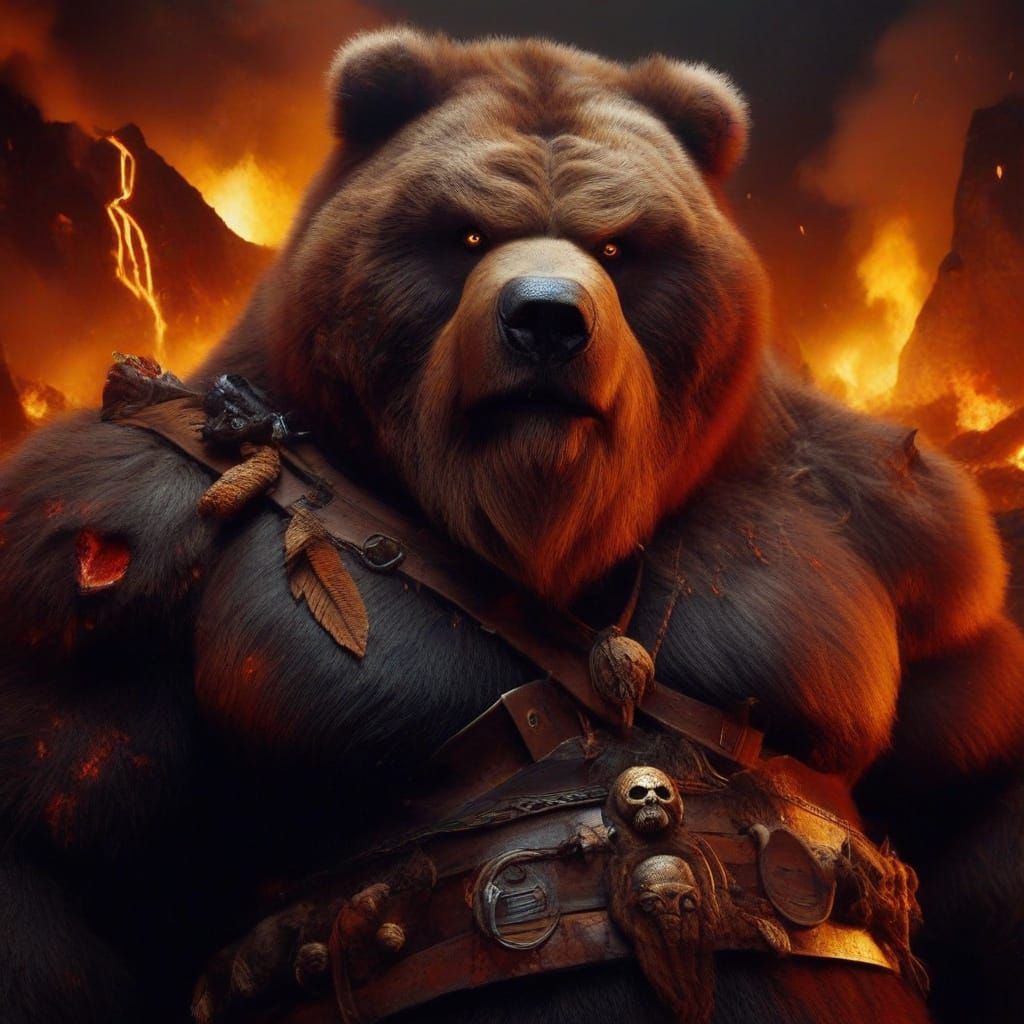 Kodiak Bear War Boss in Volcanic Landscape
