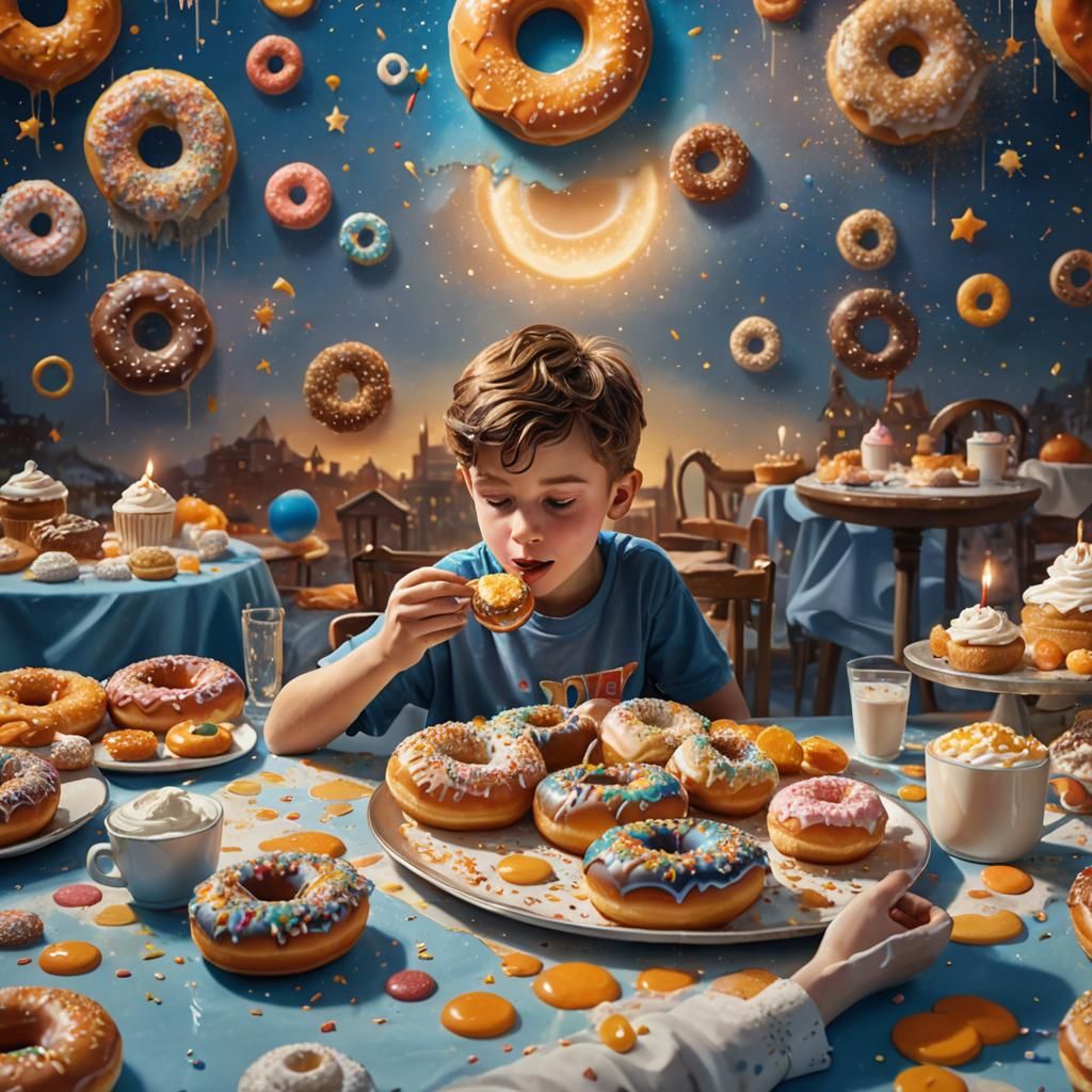 Child Eating Donut: Detailed Matte Painting