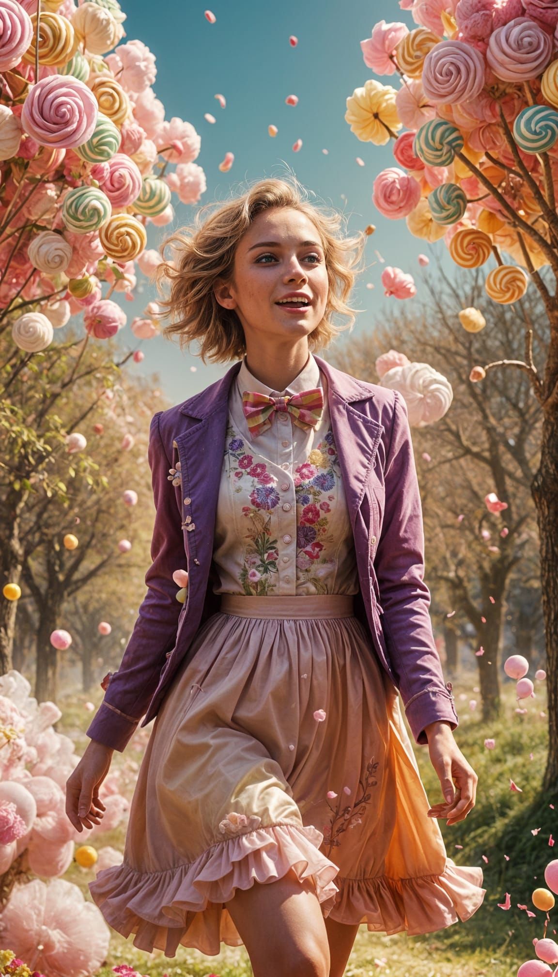 Whimsical Candy World Escape: Woman Flees Cotton Candy Torna...